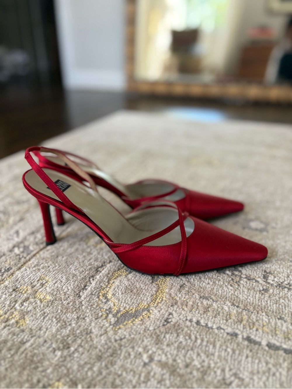 Anne Klein Made in Italy Red Satin Slingback Shoes